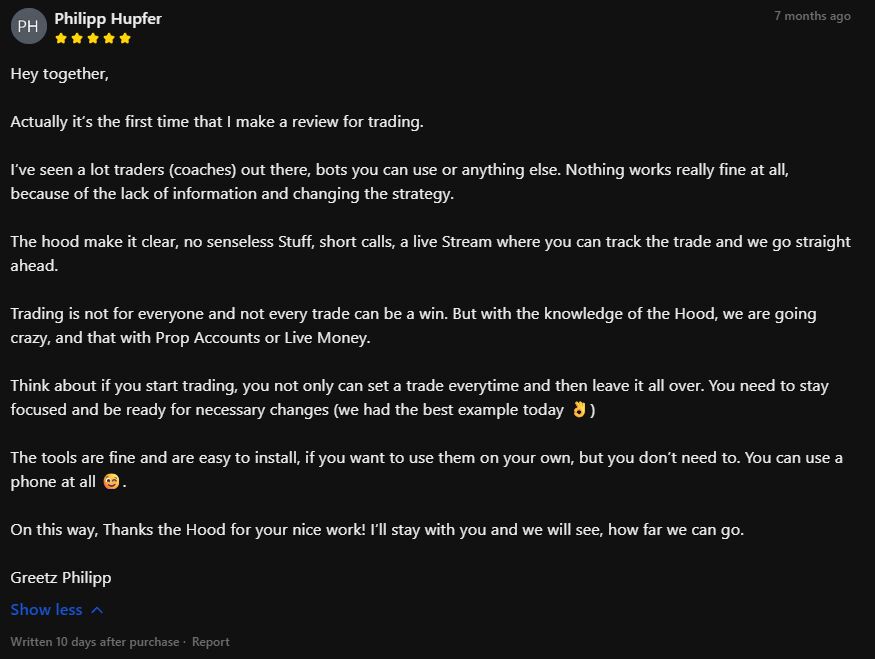 Customer review 1 - Trading signal success story