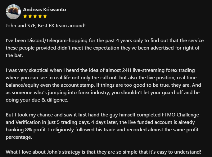 Customer review 5 - Consistent trading profits